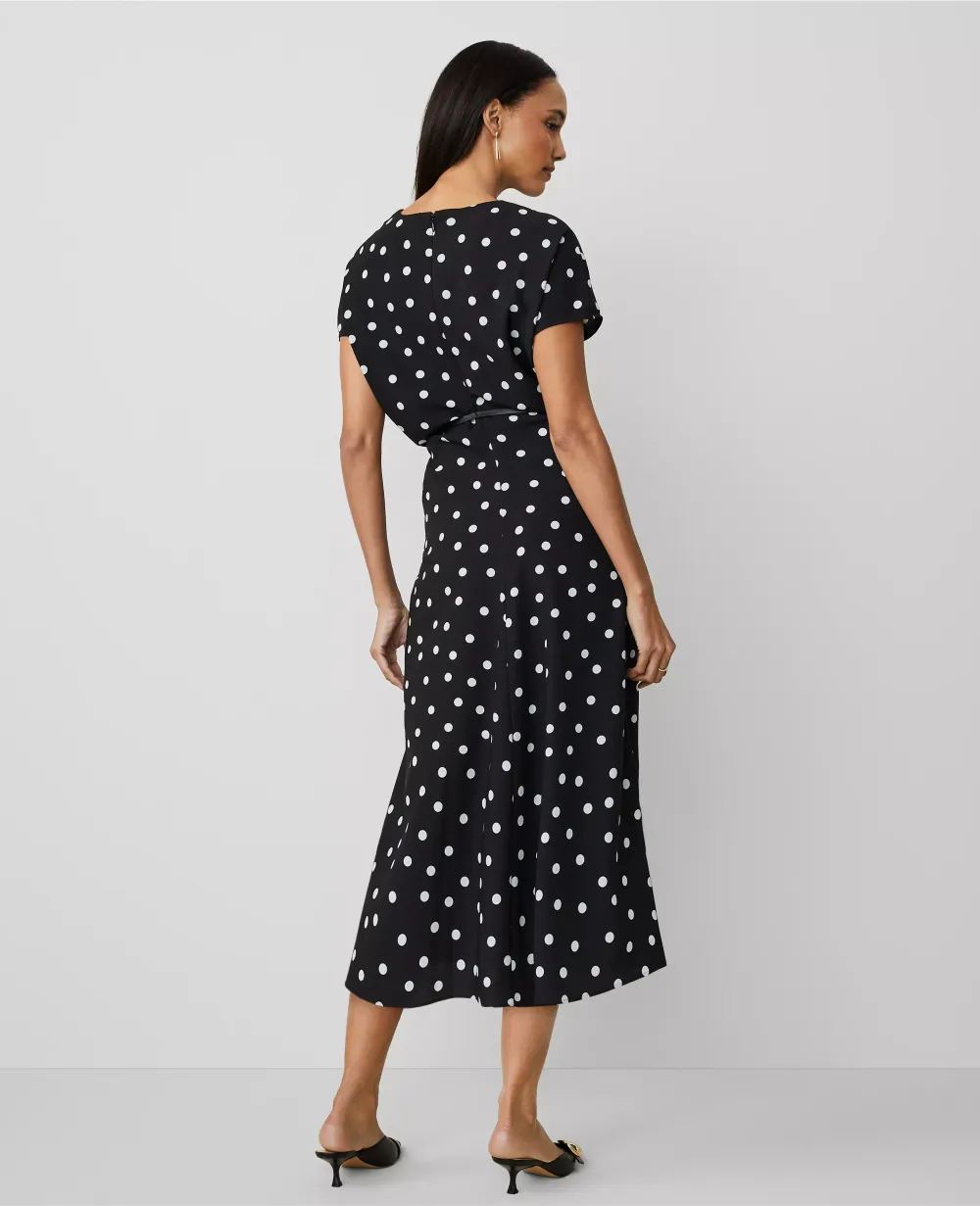 Dotted Crepe Column Midi Dress
