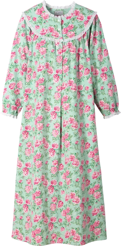 Lanz Nantucket Rose 54 Inch Flannel Nightgown