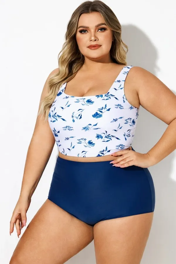 Plus Size Red Solid Square Neck Bikini Top