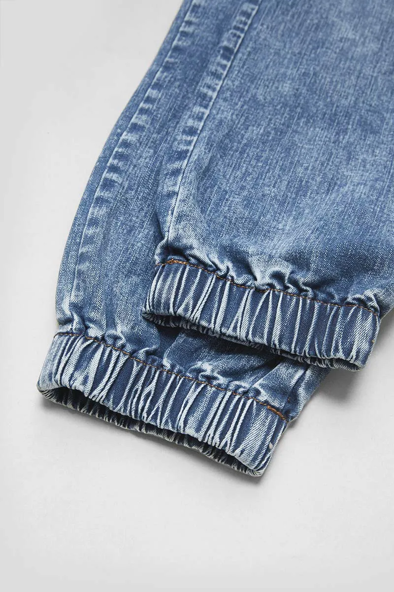 Wash Ripped Flap Pocket High Rise Cargo Jeans