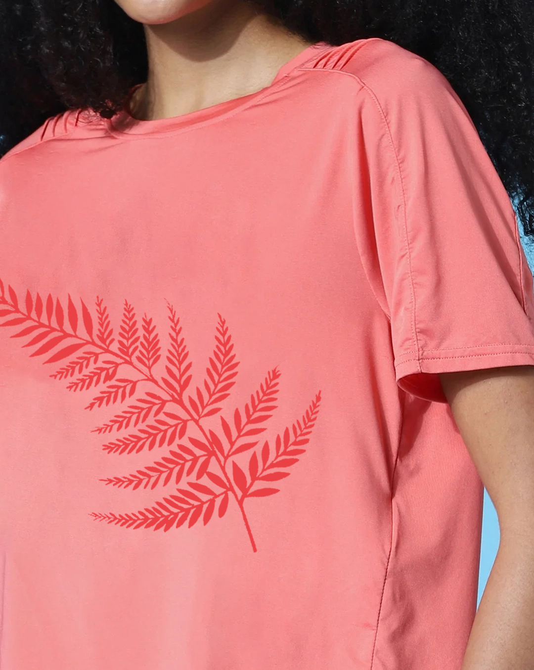 Coral Fern Print Cropped Training T-shirt