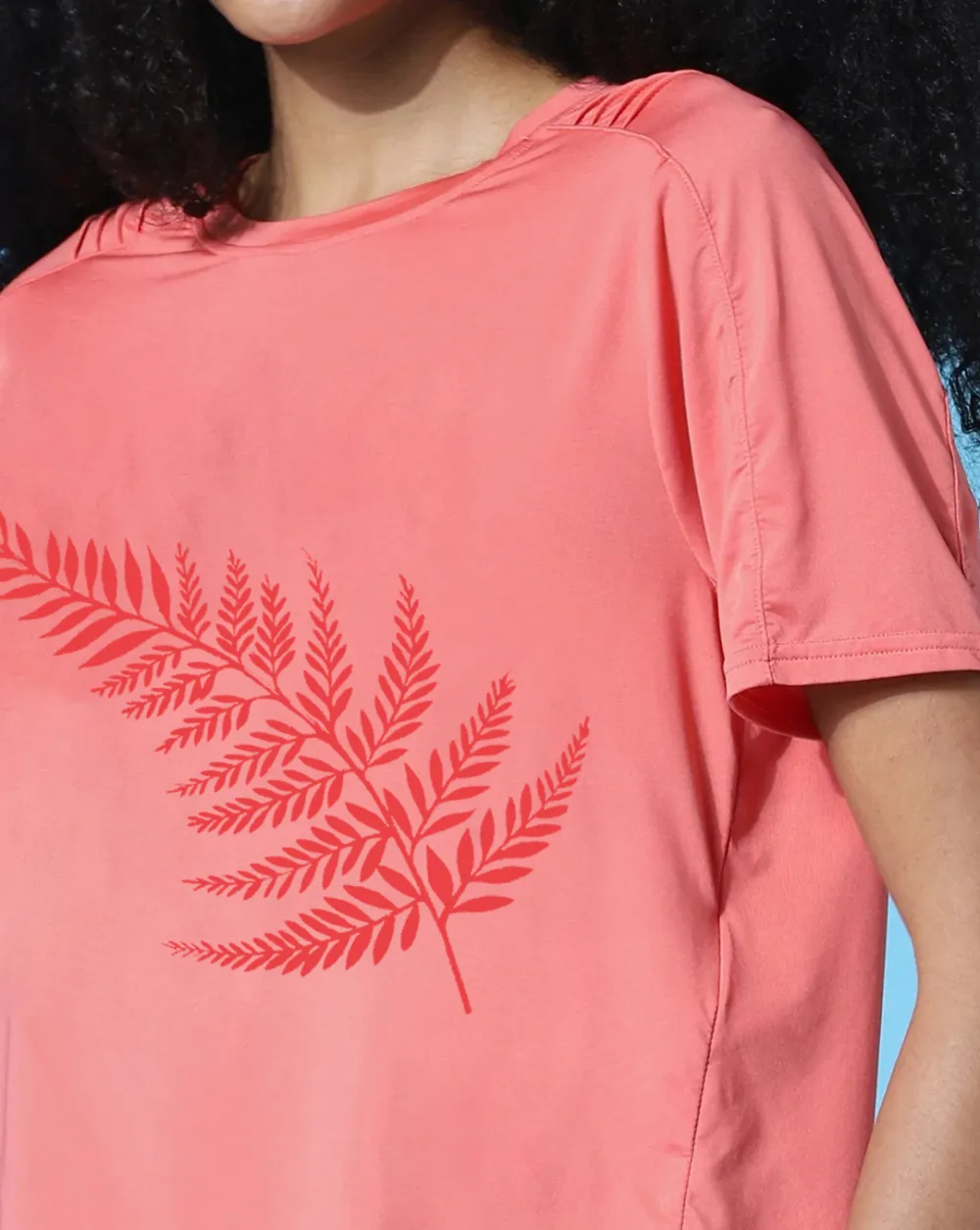 Coral Fern Print Cropped Training T-shirt