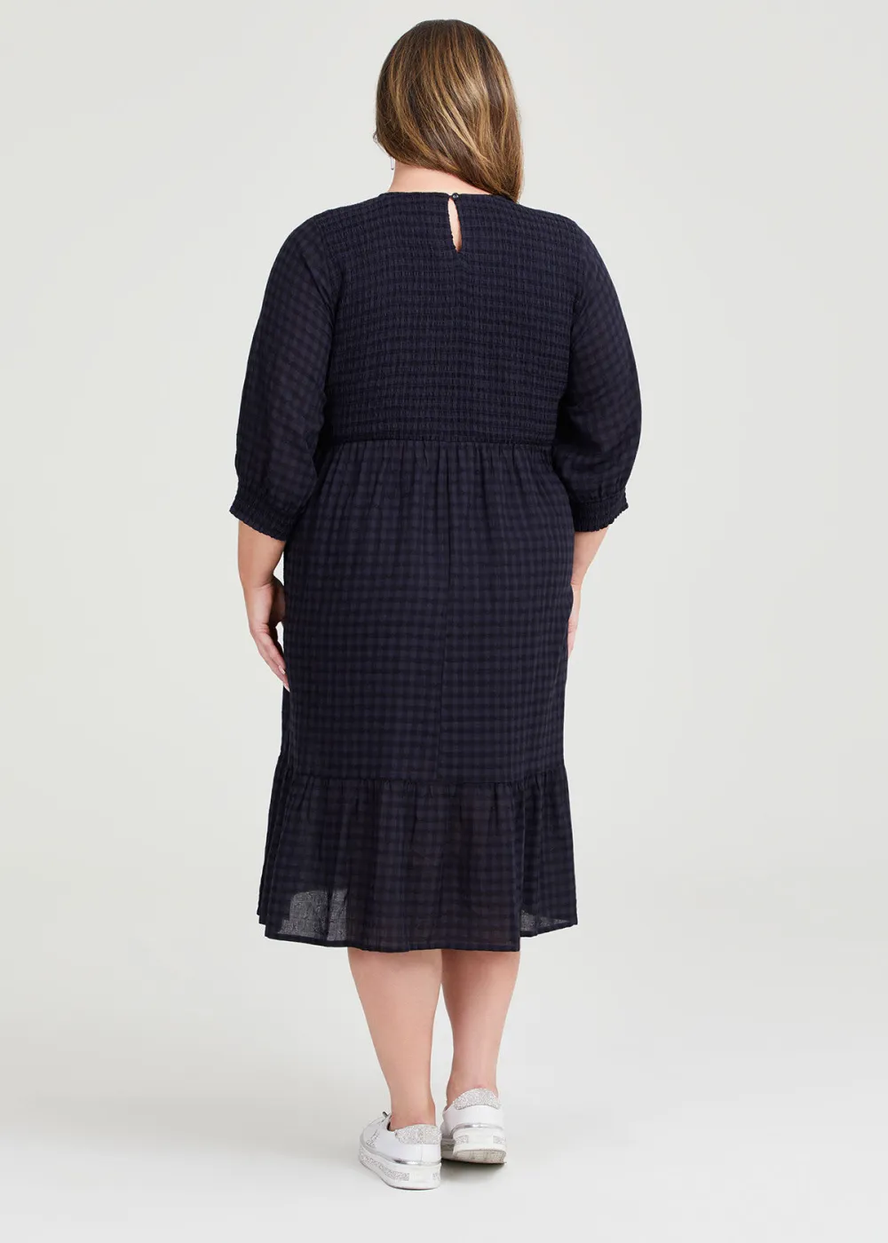 Cotton Gingham Shirred Dress
