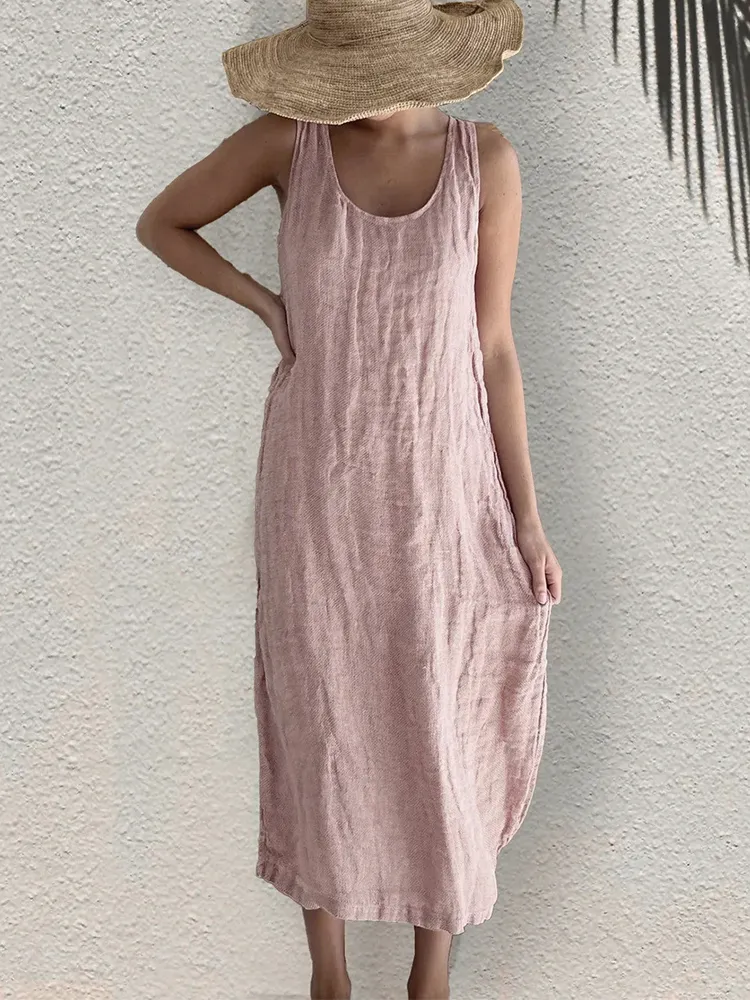 Elegant Round Neck Sleeveless Maxi Dress