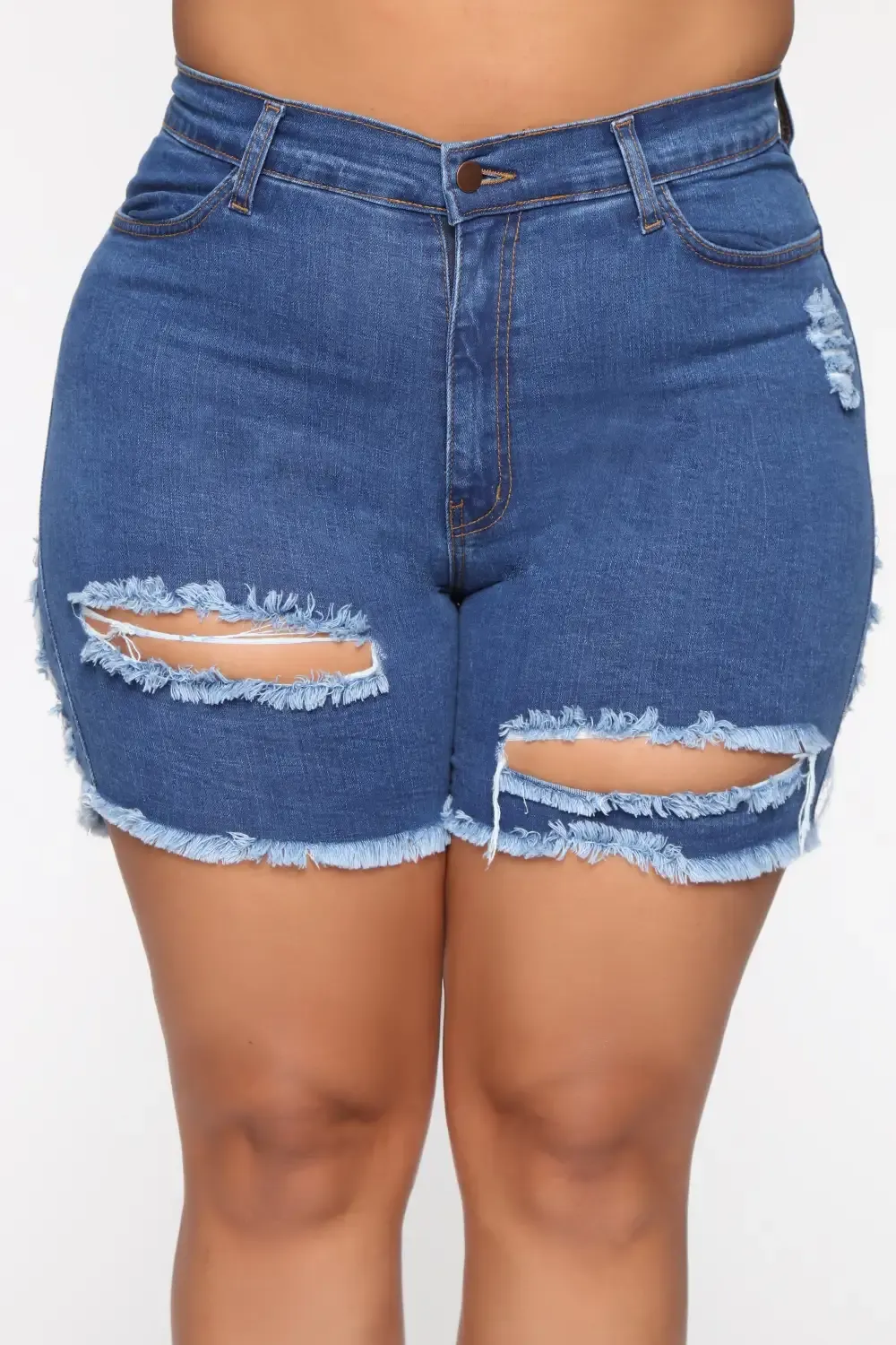 A Lot To Love Distressed Bermuda Shorts - Medium Blue Wash