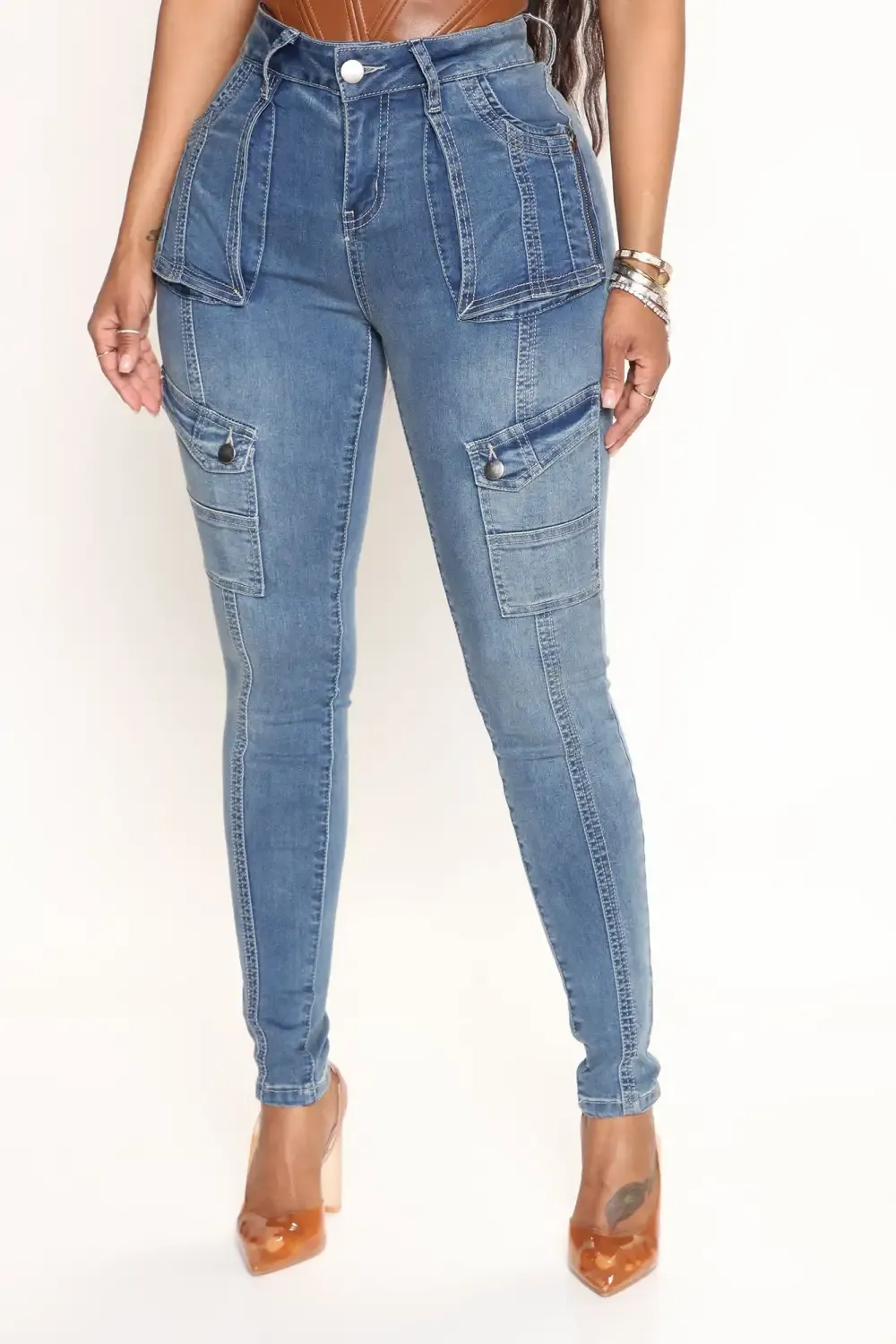 Playing For Keeps Cargo Skinny Jeans - Medium Wash