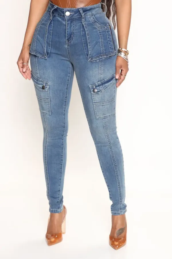 Playing For Keeps Cargo Skinny Jeans - Medium Wash