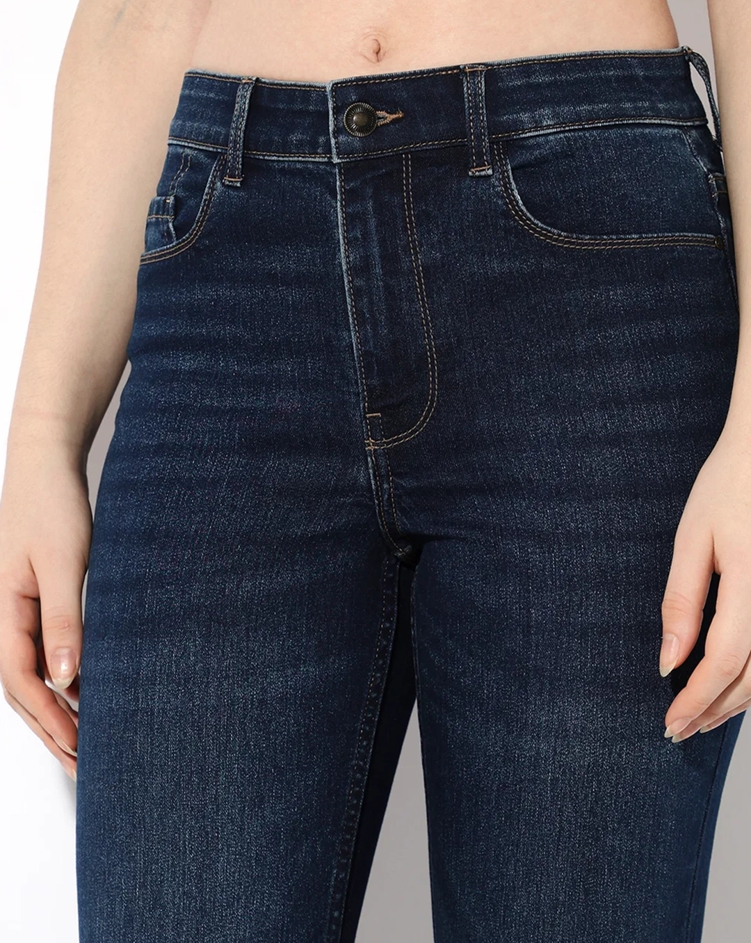 Dark Blue High Rise Flared Bow Print Jeans