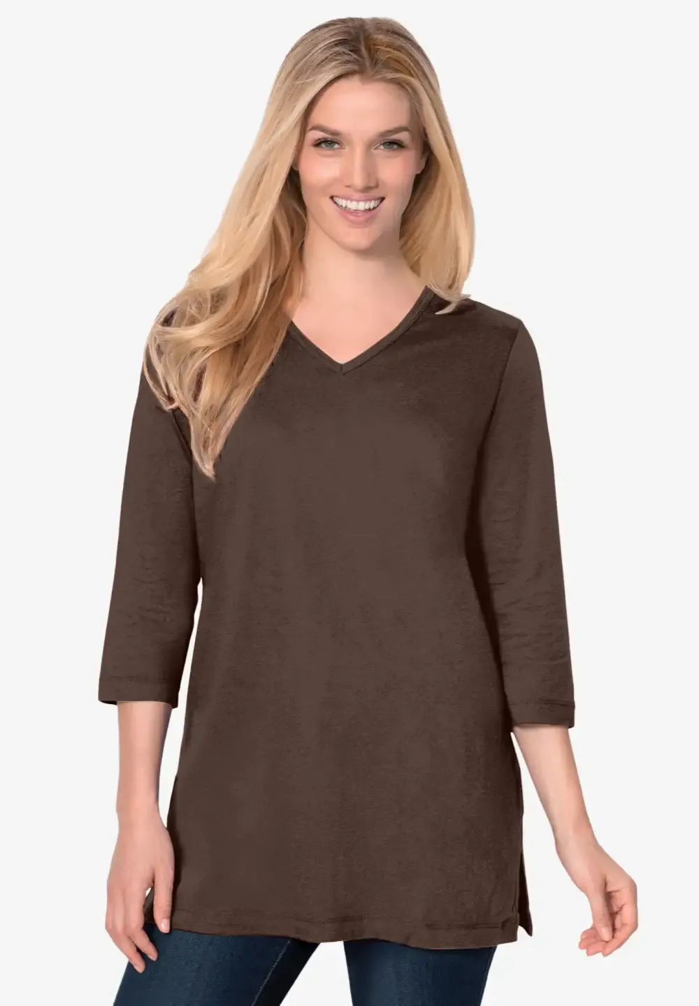 Perfect Three-Quarter Sleeve V-Neck Tunic