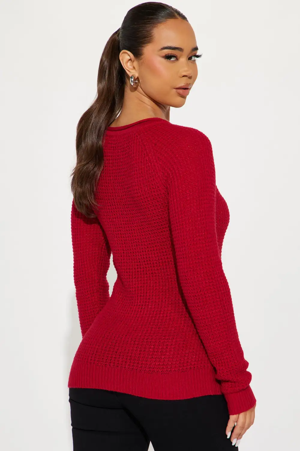 Ariana Waffle Sweater - Red