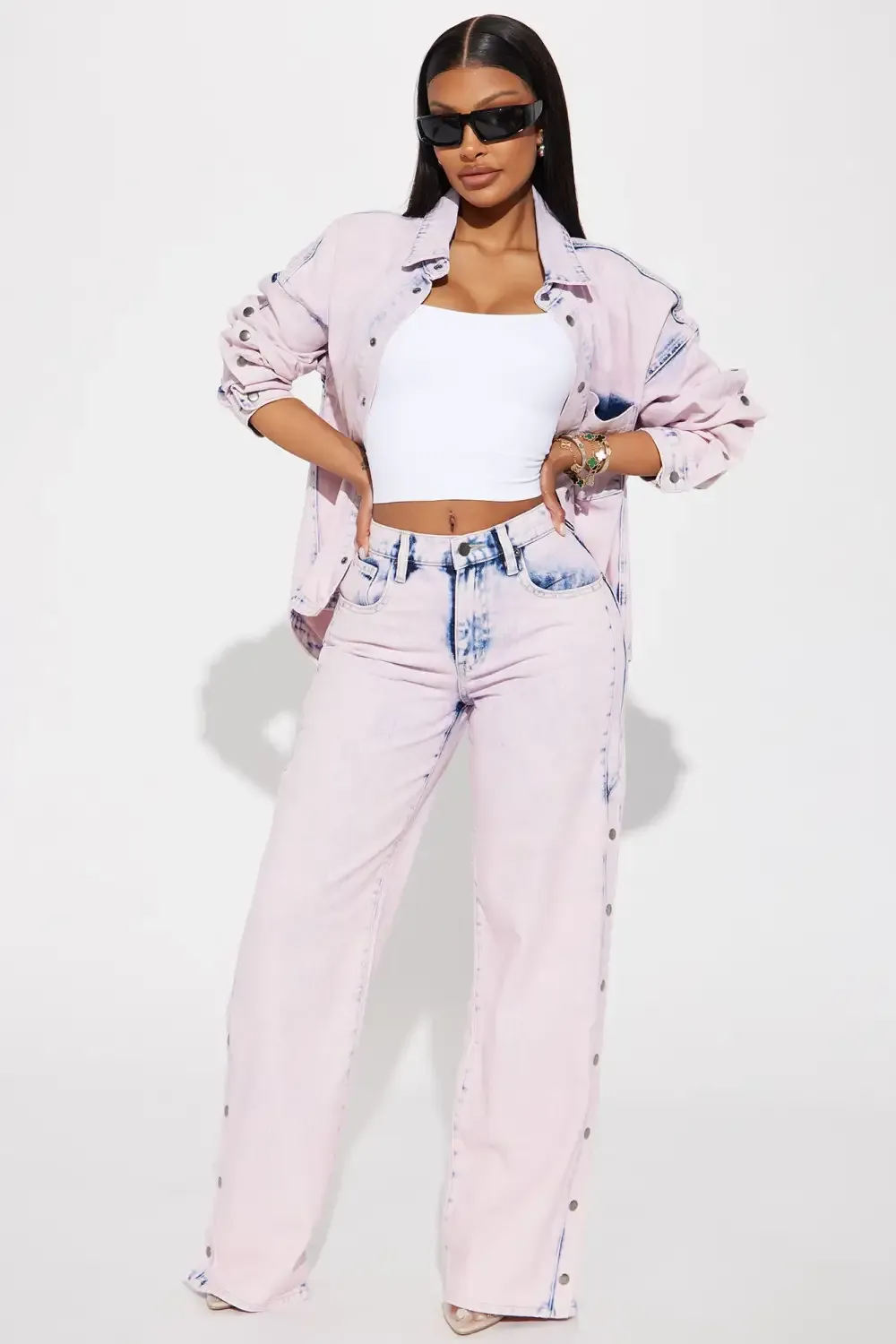 Tickled Pink Snap Jeans - Pink