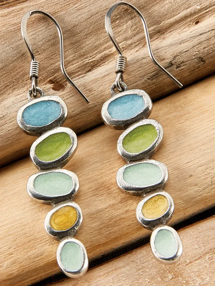 Pewter and Enamel River Stone Drop Earrings