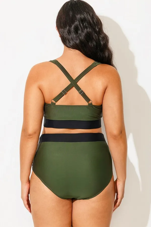 Twist Front Patchwork Colorblock Bikini Top