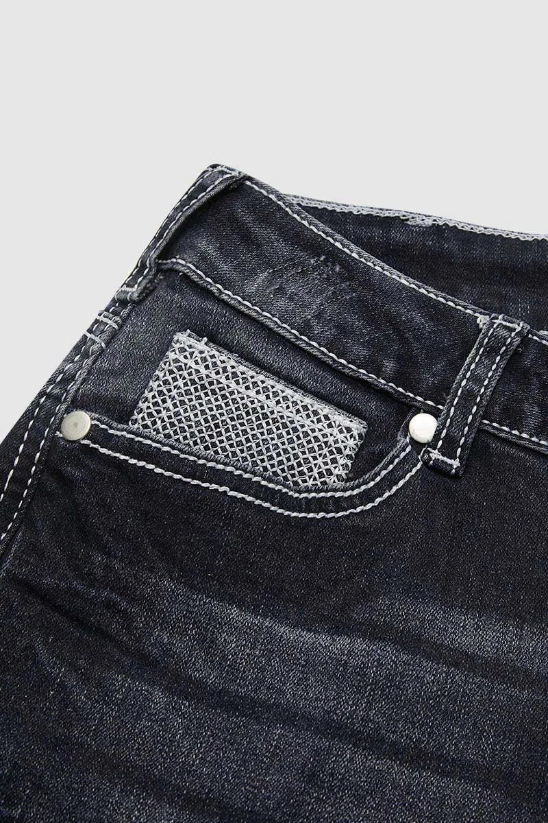 Wash Cross Embroidery Low Rise Bootcut Jeans