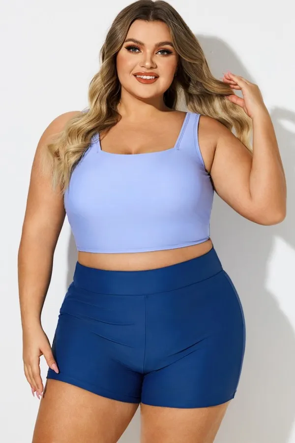Plus Size Red Solid Square Neck Bikini Top