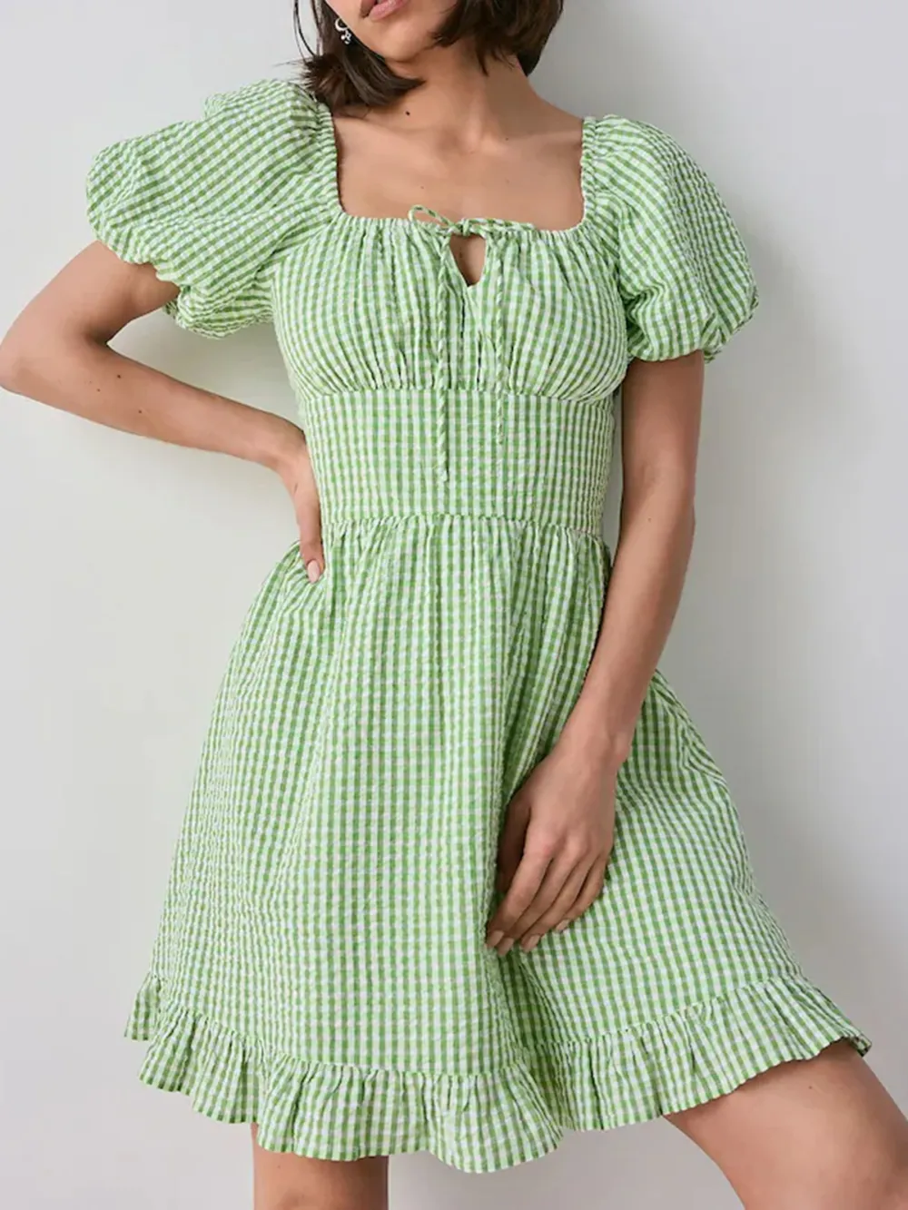 Fresh Bubble Sleeve Pure Cotton Dress
