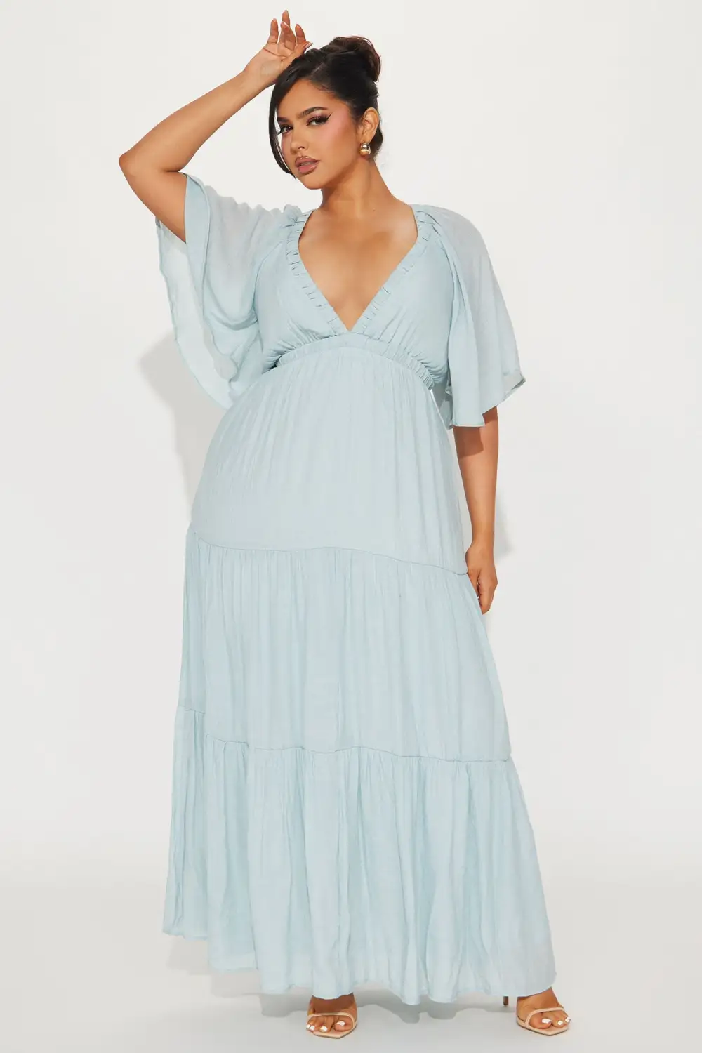 Elena Ruffle Maxi Dress - Light Blue