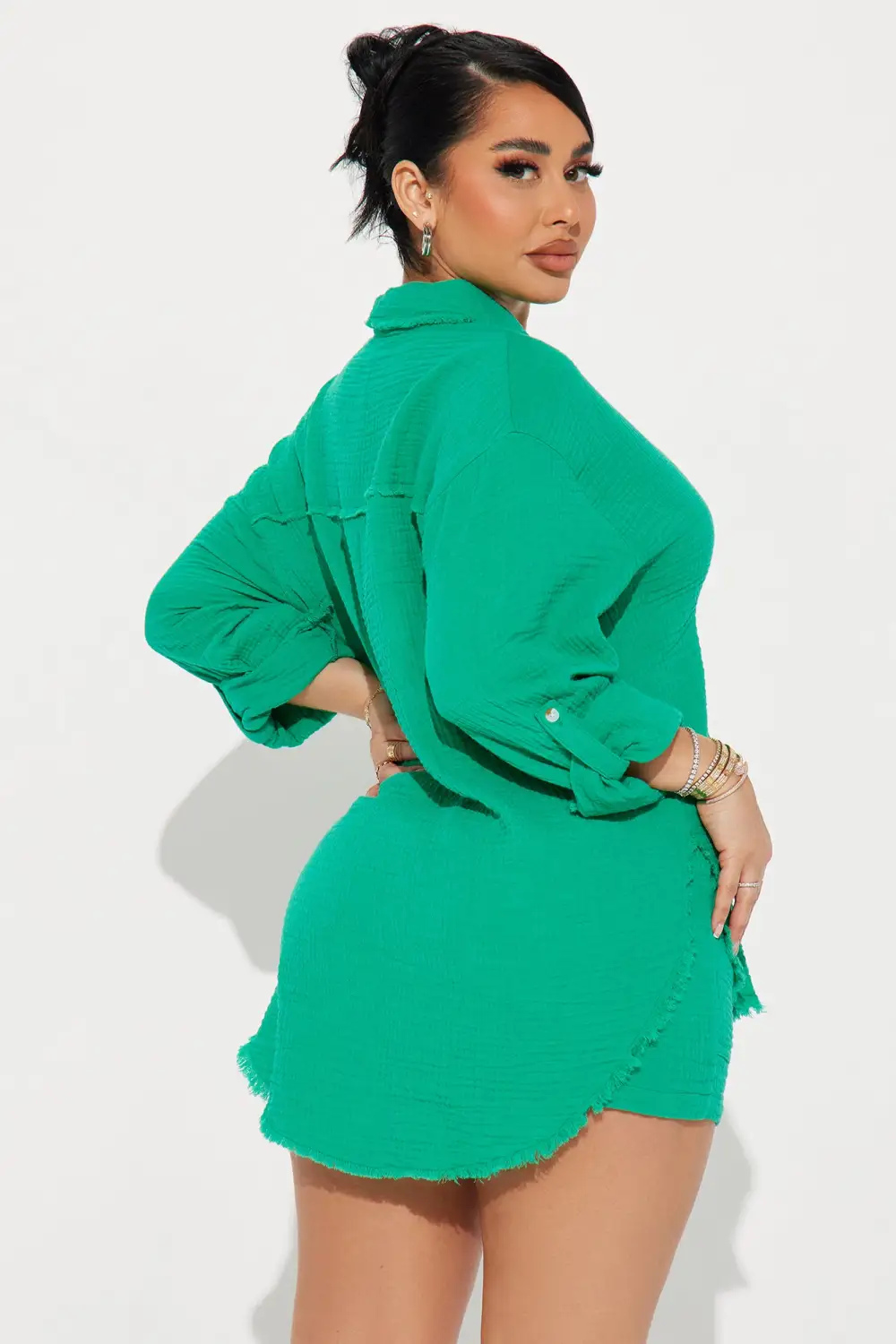 Rising Sun Gauze Short Set - Kelly Green