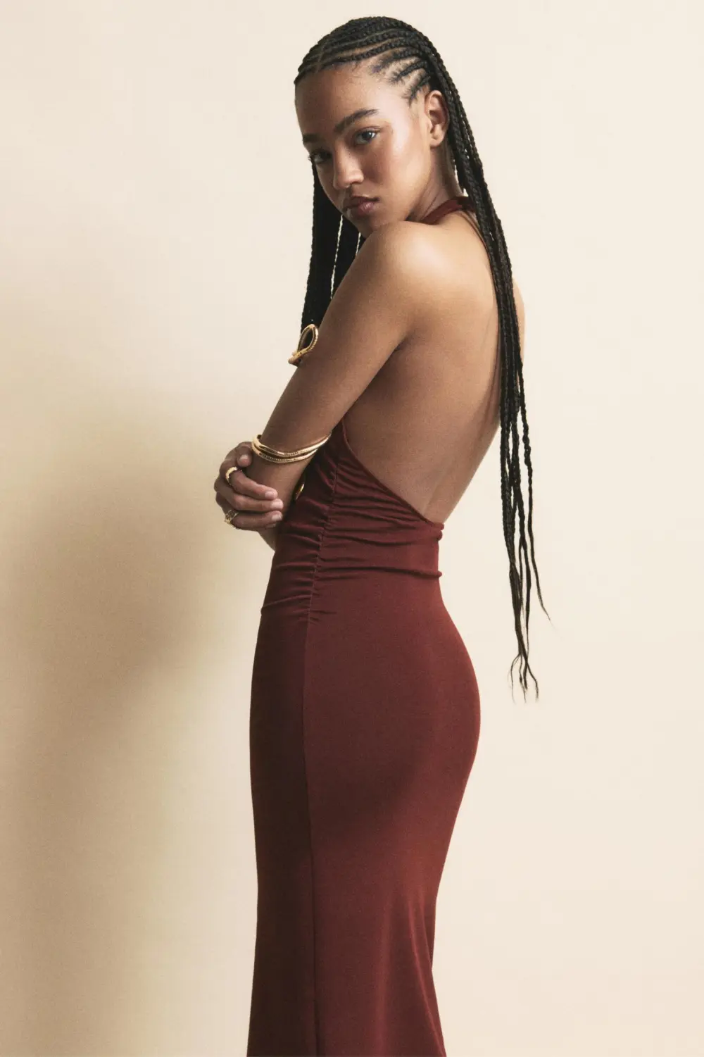 Vestido midi halter frunces