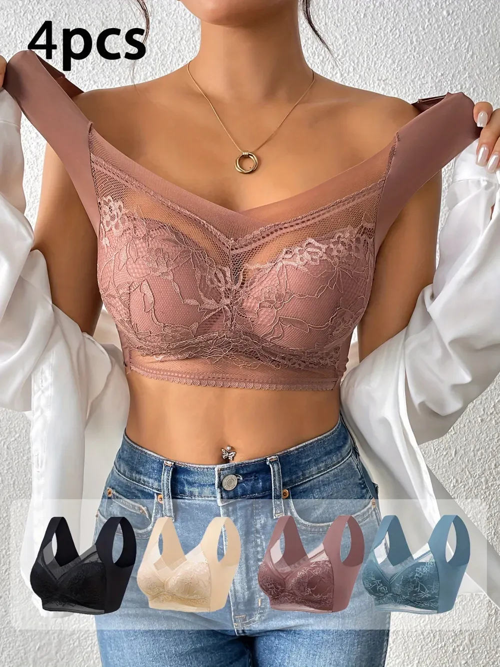 4pcs of mixed color Women's lace contrast underwear