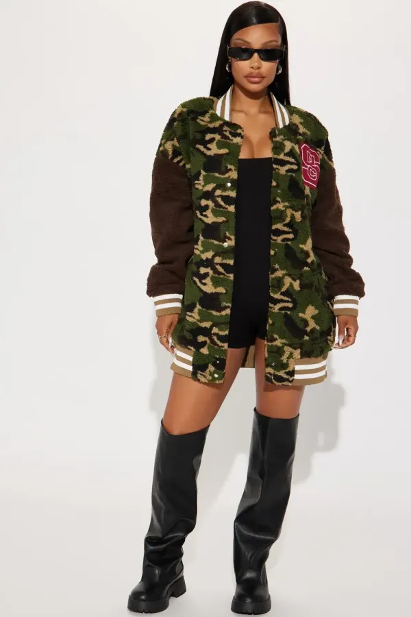 State Of Mind Varsity Bomber Jacket - Olive/combo