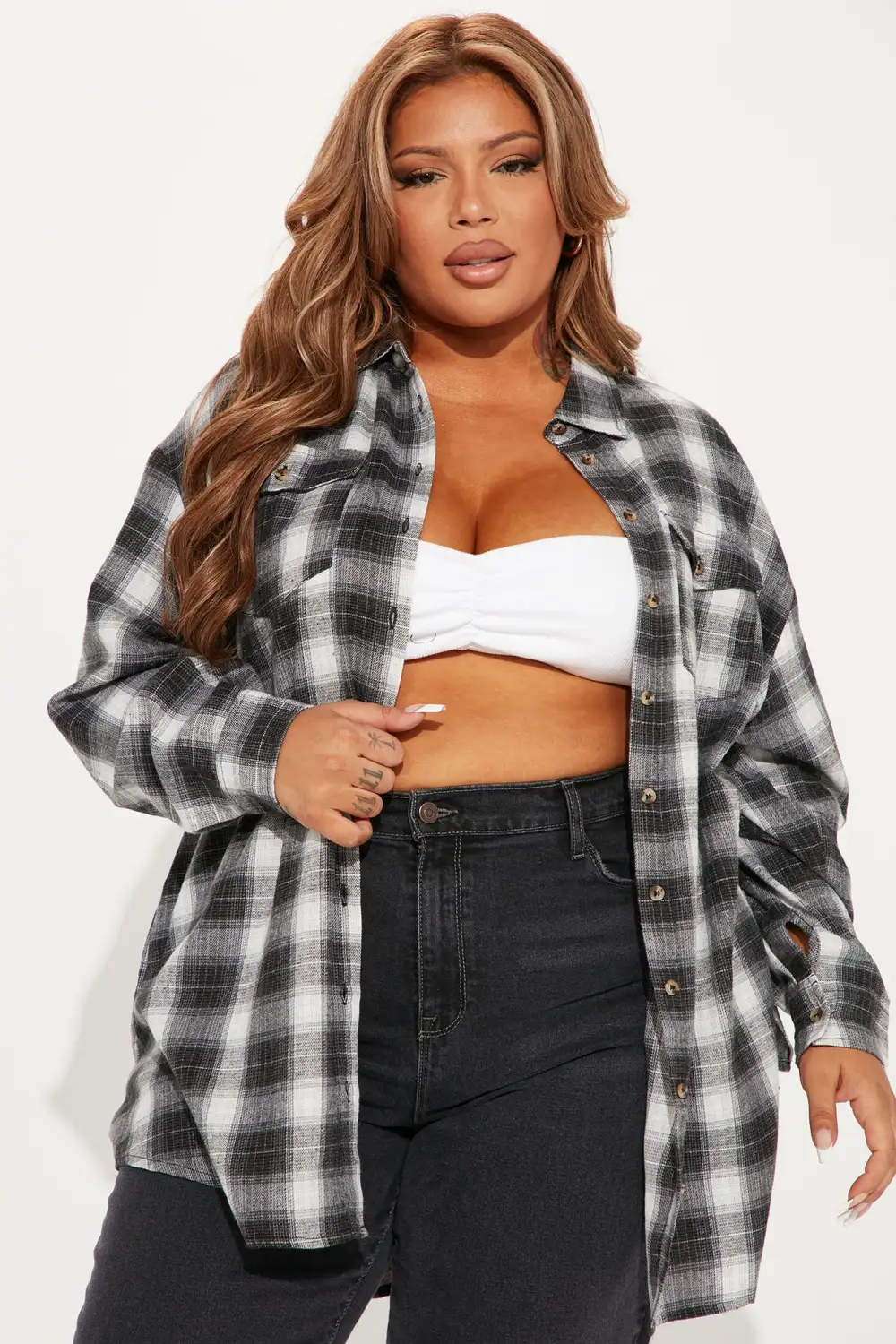 Pretty In Plaid Oversized Flannel Top - Black/combo