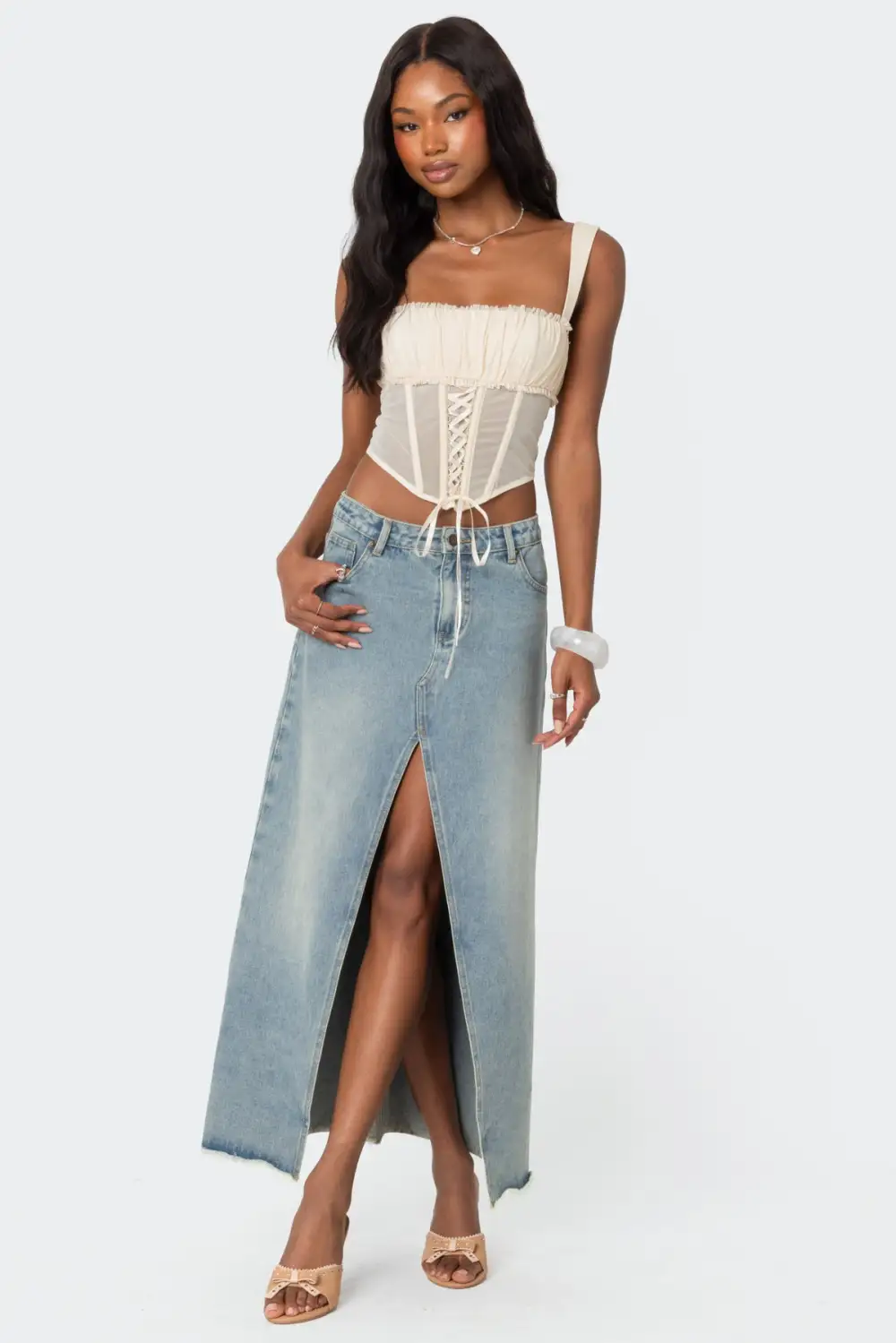 Dafne Gathered Sheer Mesh Corset