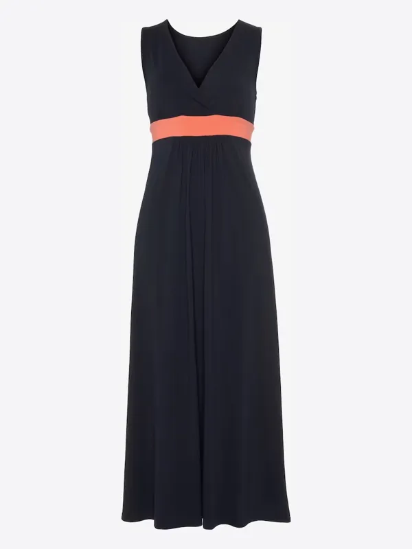 Marine Blue V-neck Casual Style Dress