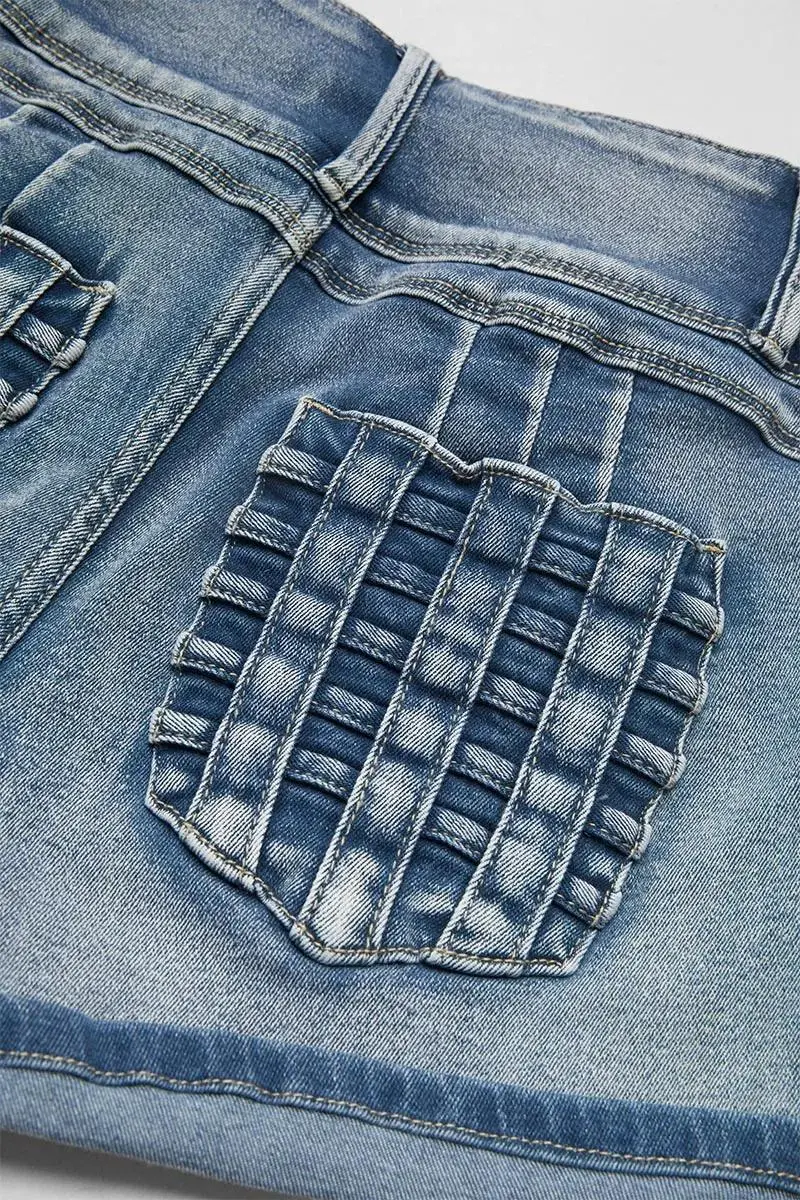 Ripped Roll Hem Button Up High Rise Denim Shorts