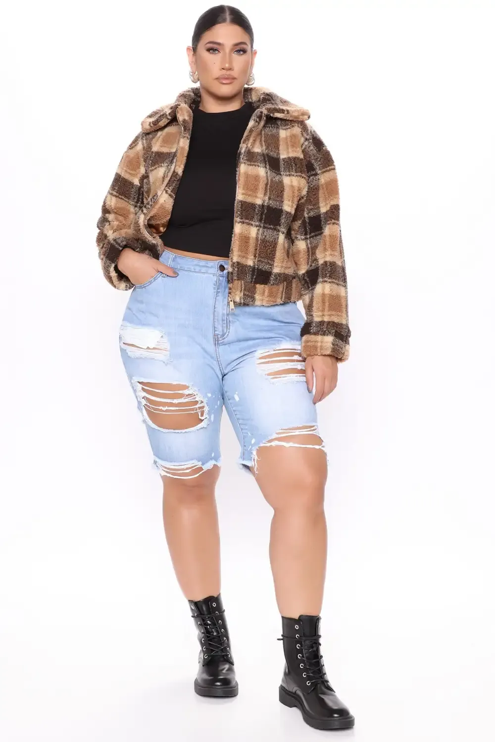 Victory Is Mine Denim Long Line Shorts - Light Blue Wash