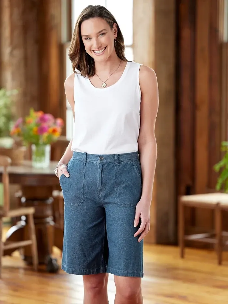 Women's Wide-Leg Cotton Denim Walking Shorts