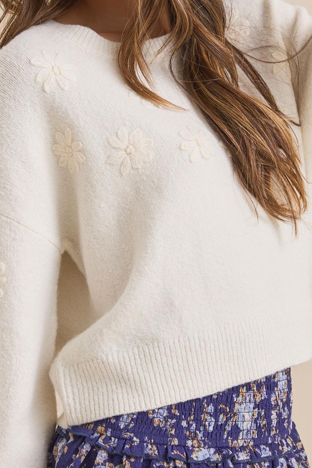 Embroidered Flower Sweater