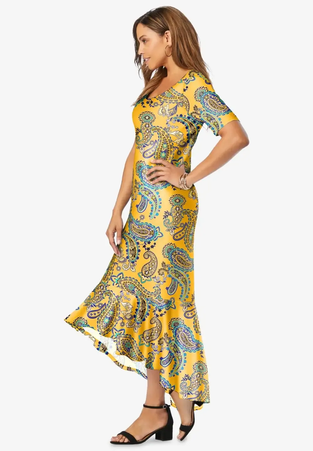 Stretch Knit Flounce Hem Maxi Dress