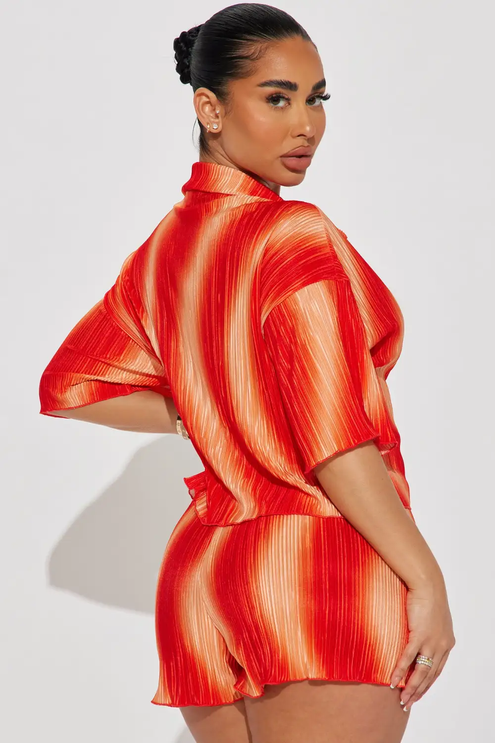 Adella Plisse Short Set - Orange