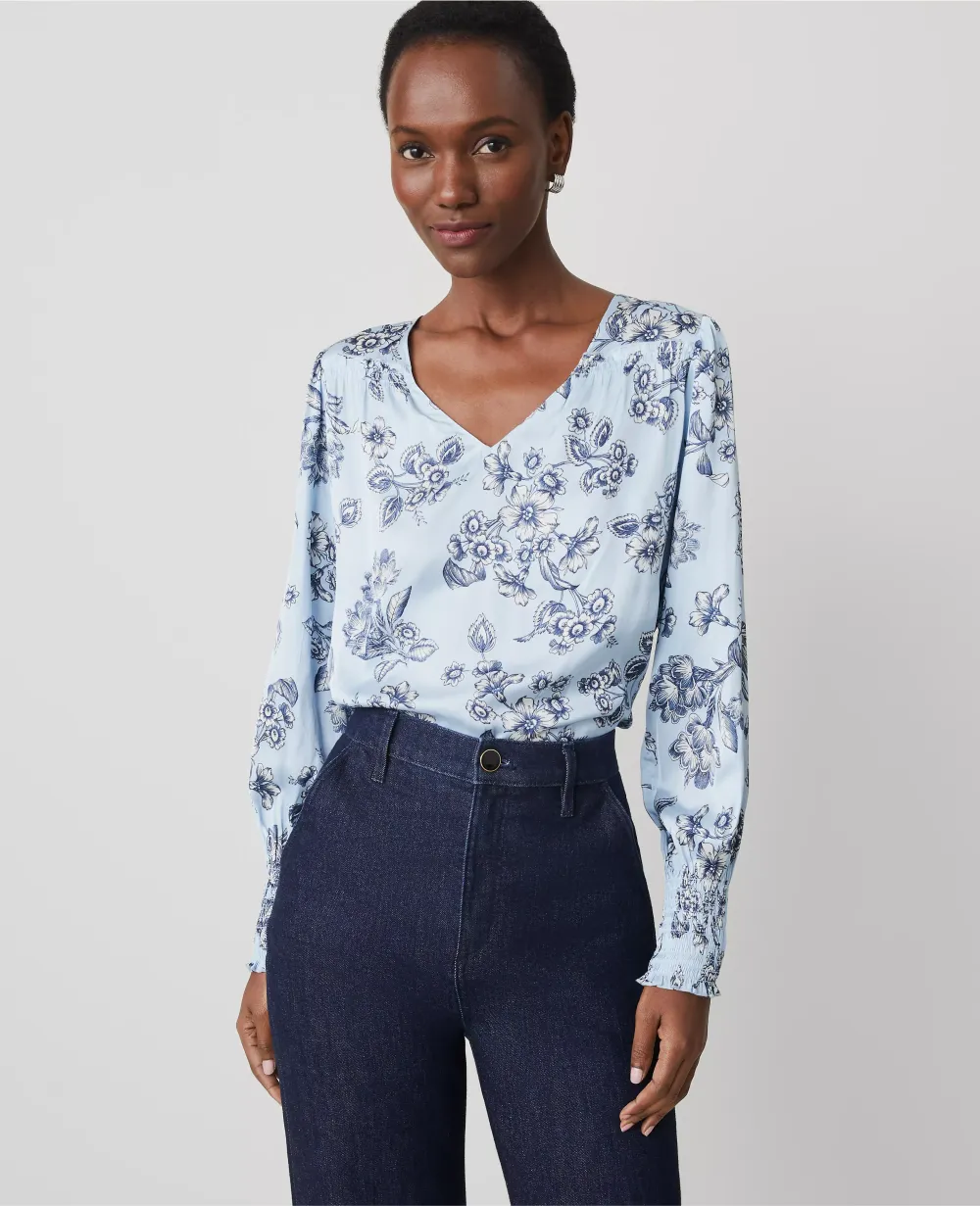 Toile Smocked Ruffle Blouse