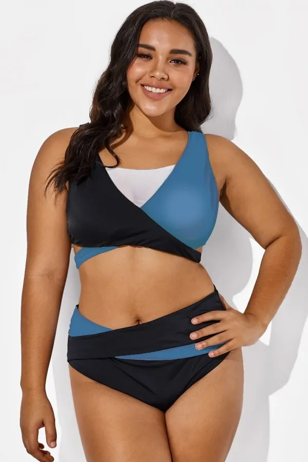 Colorblock Stylish Women Wrap Swimsuits Bikini Top
