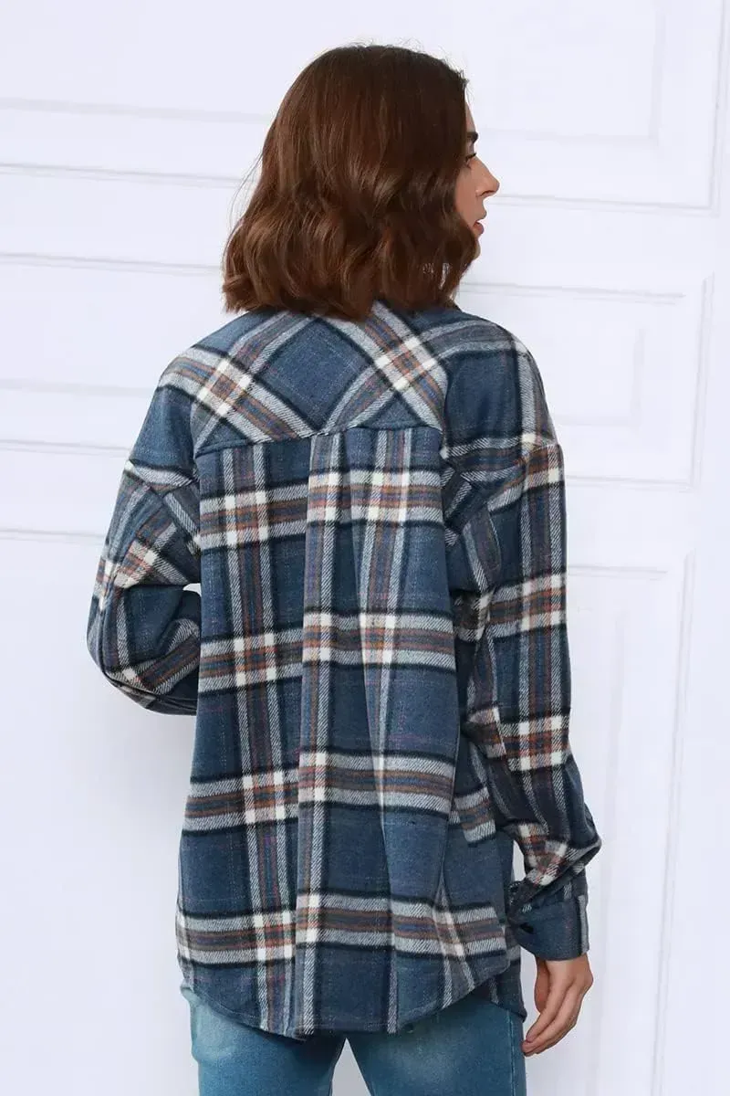 Womens Casual Plaid Shacket Button Down Long Sleeve Shirt
