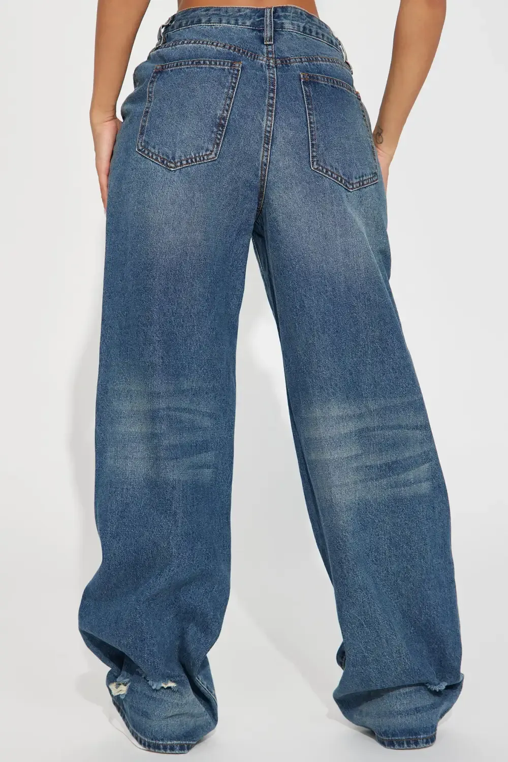 No Regrets Ripped Baggy Wide Leg Jean - Medium Wash