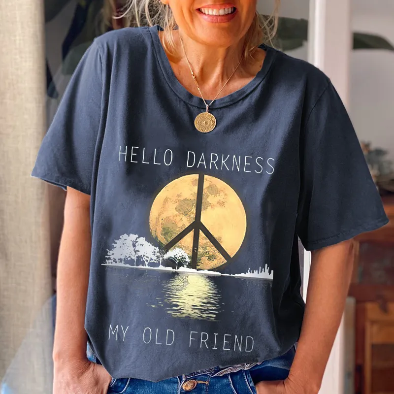 HELLO DARKNESS Women's peace logo casual Crew neck Tees