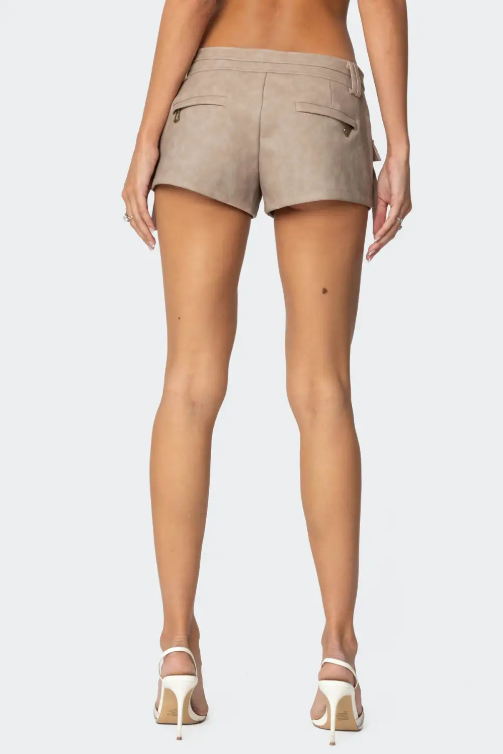 Washed Faux Leather Micro Cargo Shorts