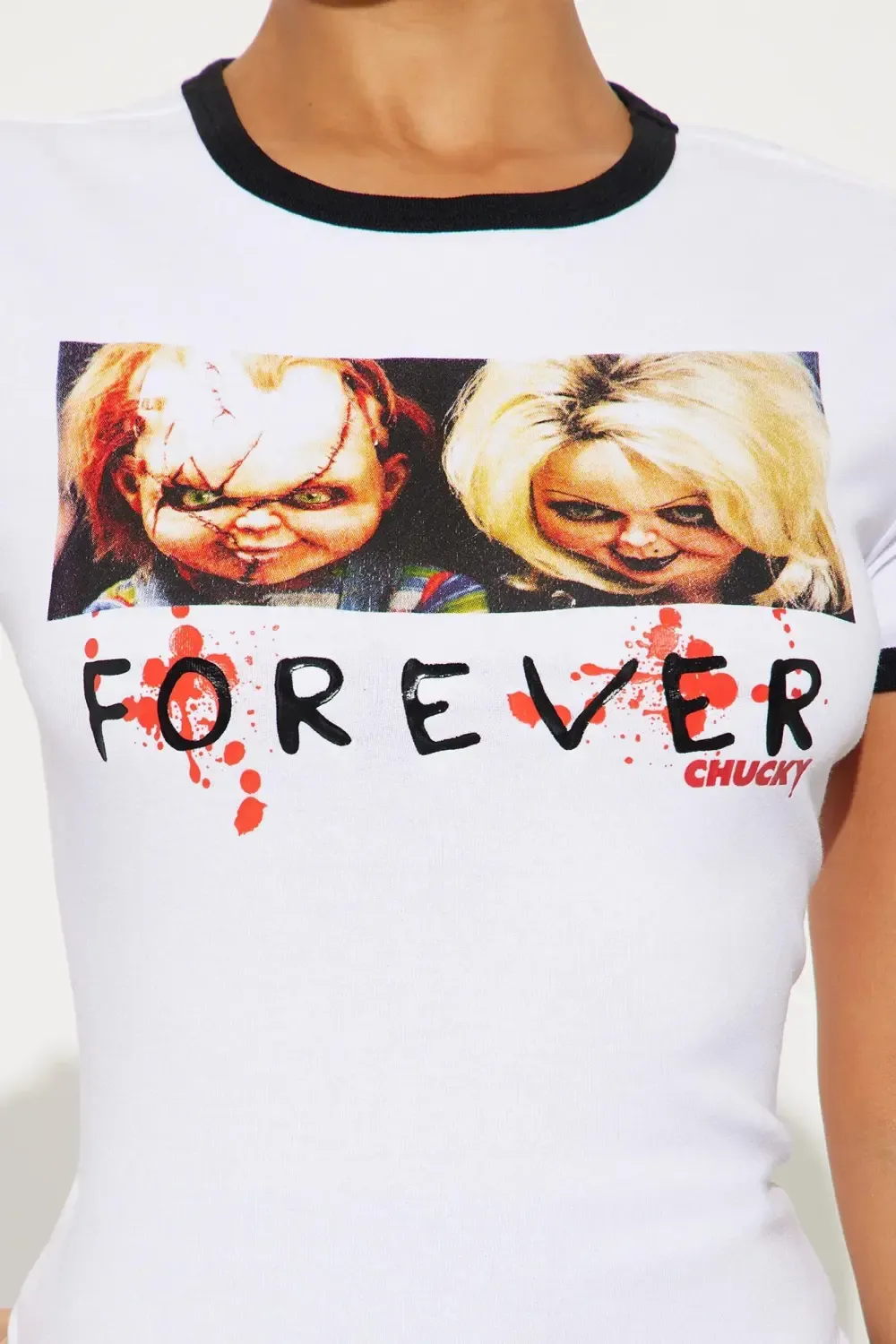 Forever Chucky & Tiff Ringer Baby Tee - White