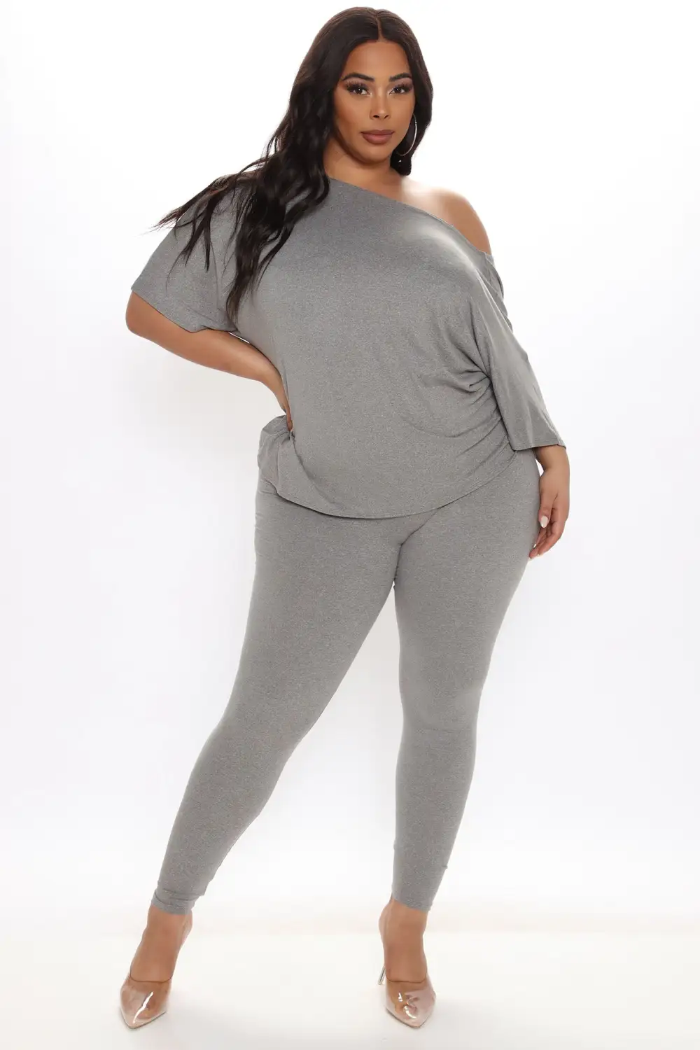 Don't Get This Twisted Short Sleeve Pant Set - Heather Grey