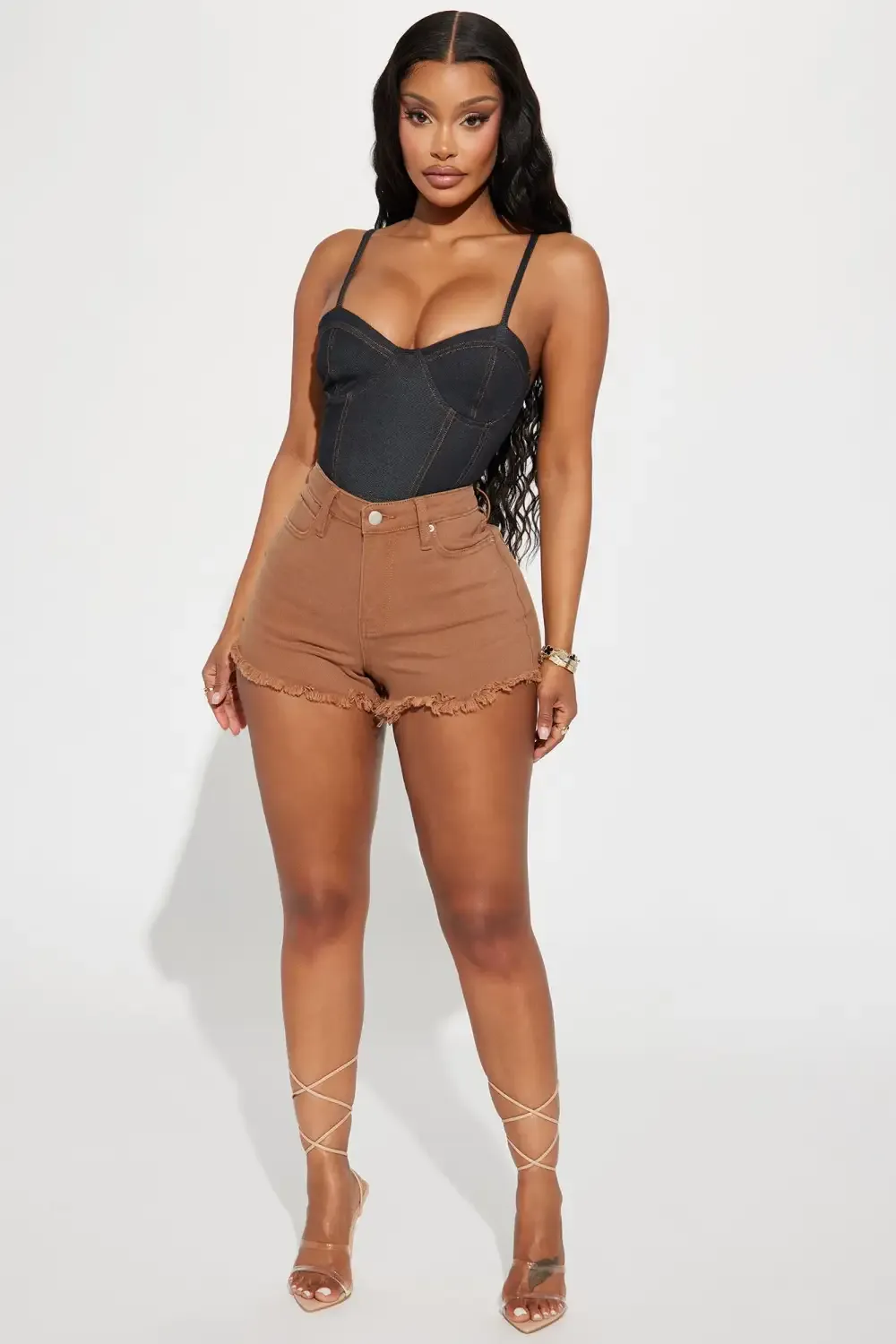 Thinking Out Loud Stretch Denim Shorts - Brown