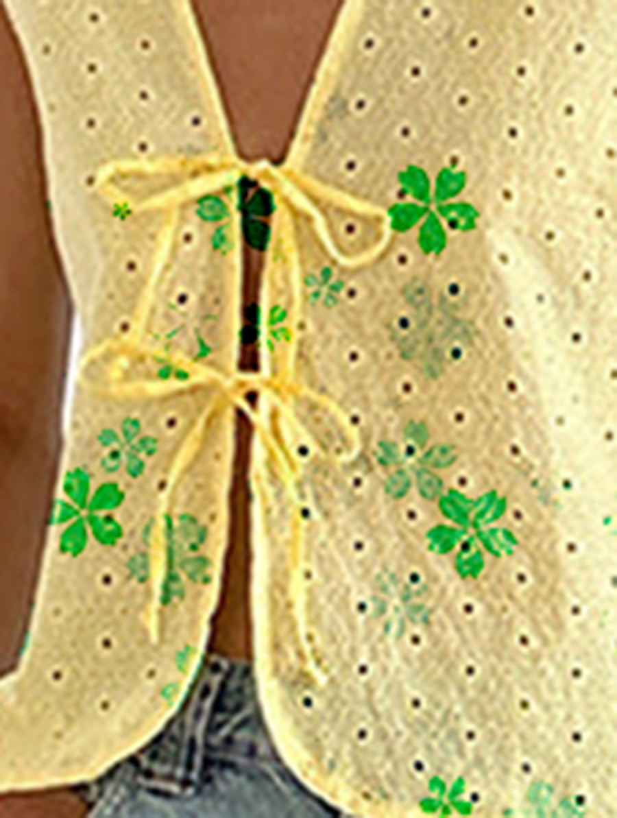 Broderie Yellow Tie Front Top