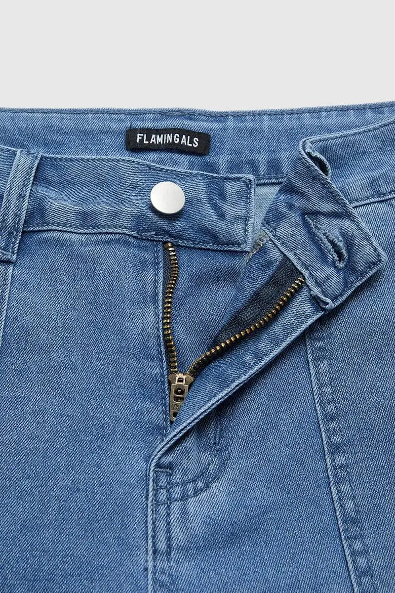 Wash Mid Rise Straight Leg Jeans Without Belt