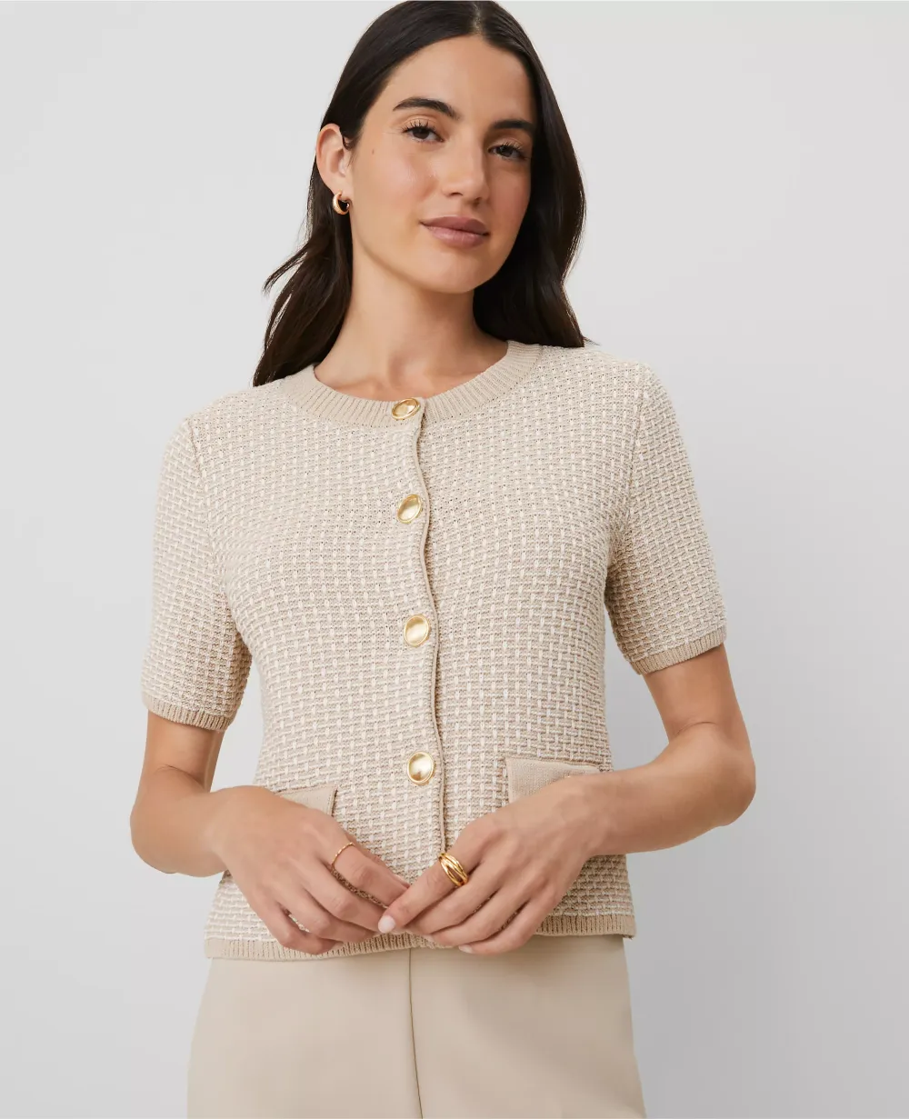 Geo Stitch Short-Sleeve Cardigan