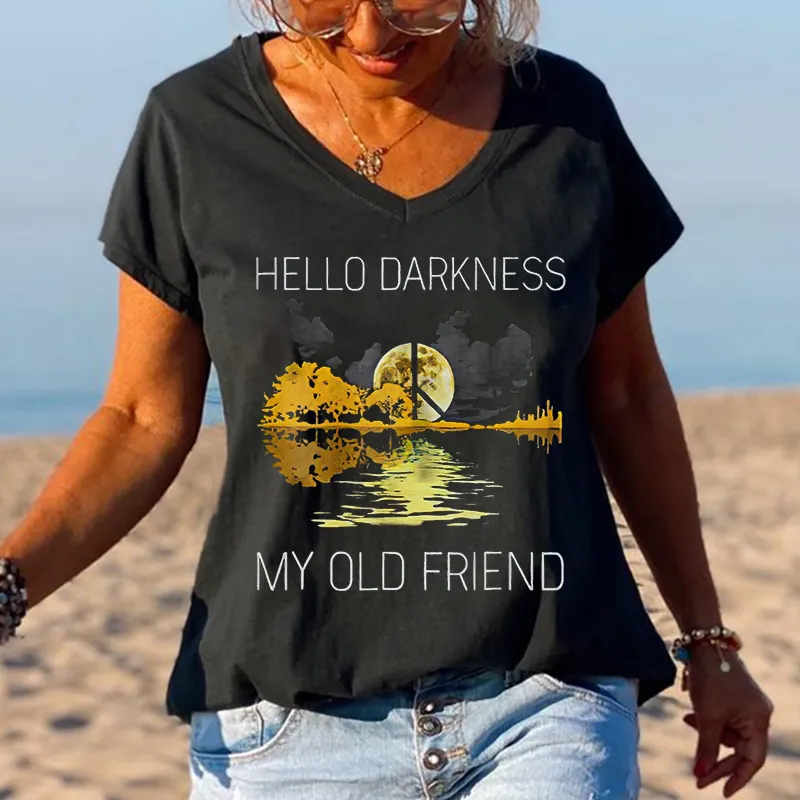 Moonlight Landscape Hello Darkness My Old Friend Graphic Tees