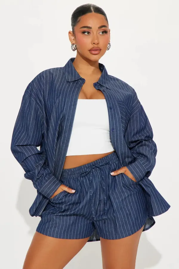 Anderson Pinstripe Short Set - Dark Wash