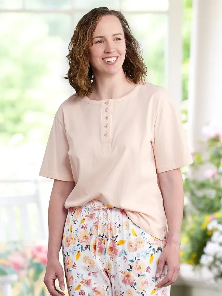Women's Comfort Knit Solid Color Cotton Sleep T-Shirt