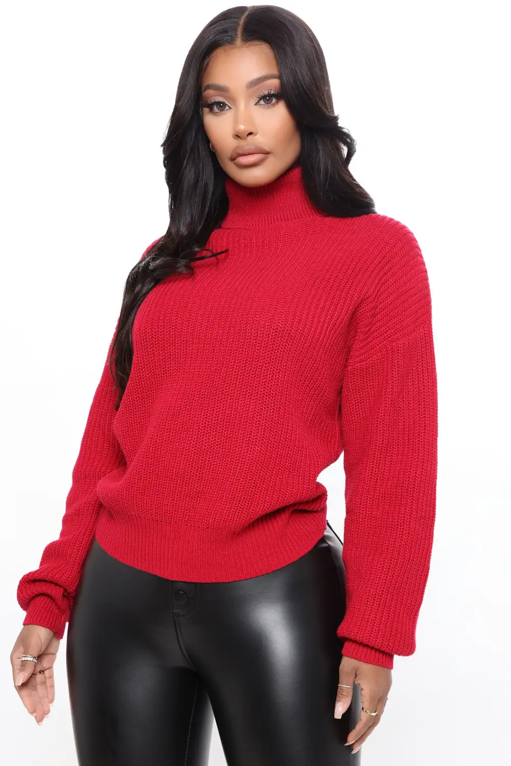 Roll With The Flow Turtleneck Sweater - Red